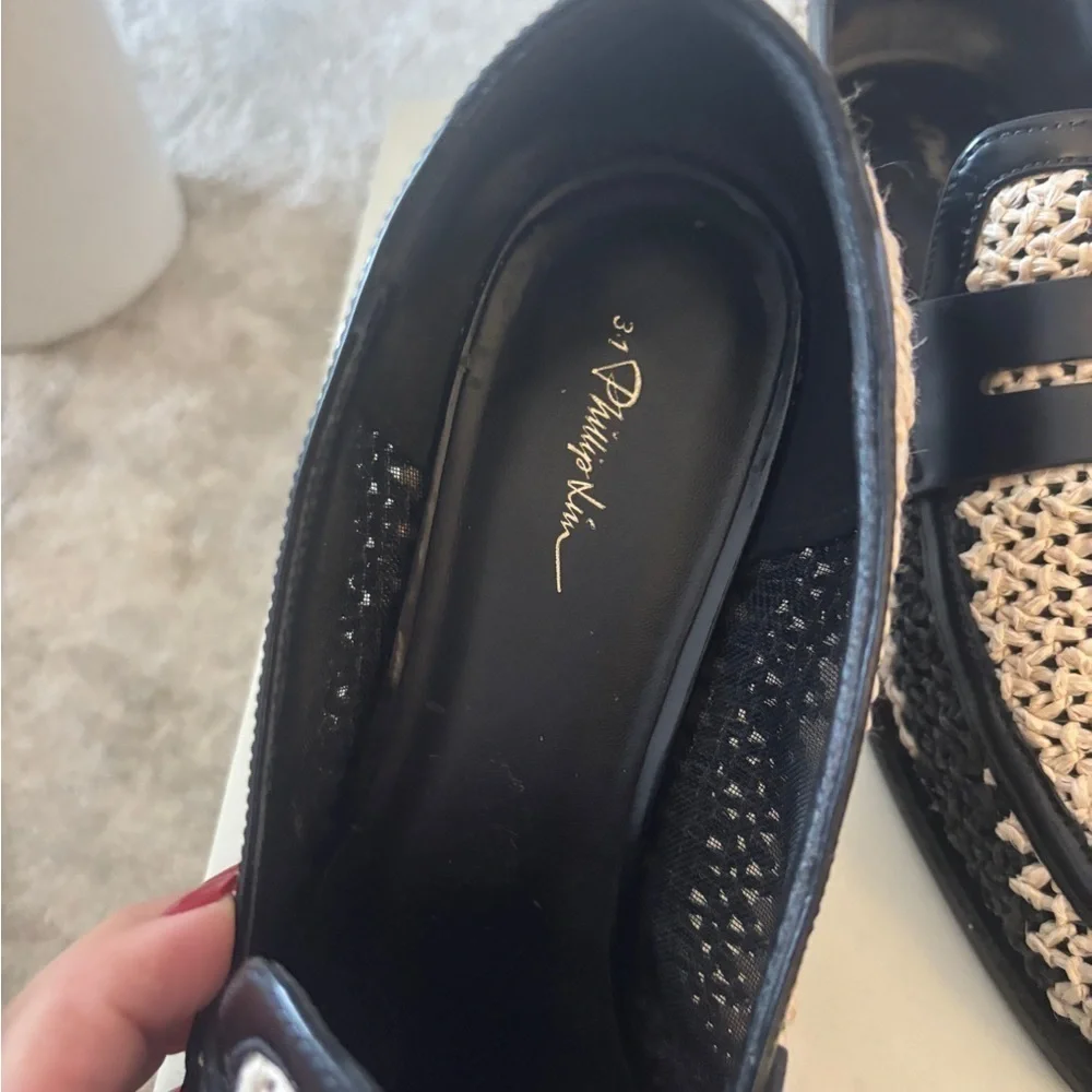 3.1 PHILLIP LIM Alexa leather-trimmed two-tone raffia loafers Size 11